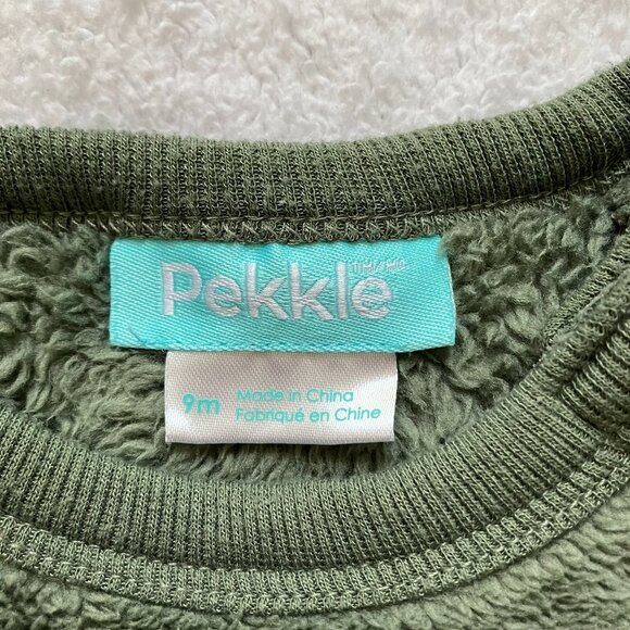 Pekkle 9M Olive Green Dinosaur Fuzzy Sweatshirt VGUC Baby Boy - Picture 3 of 16